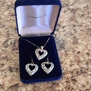 NIB Sterling Silver Heart Necklace and Earrings